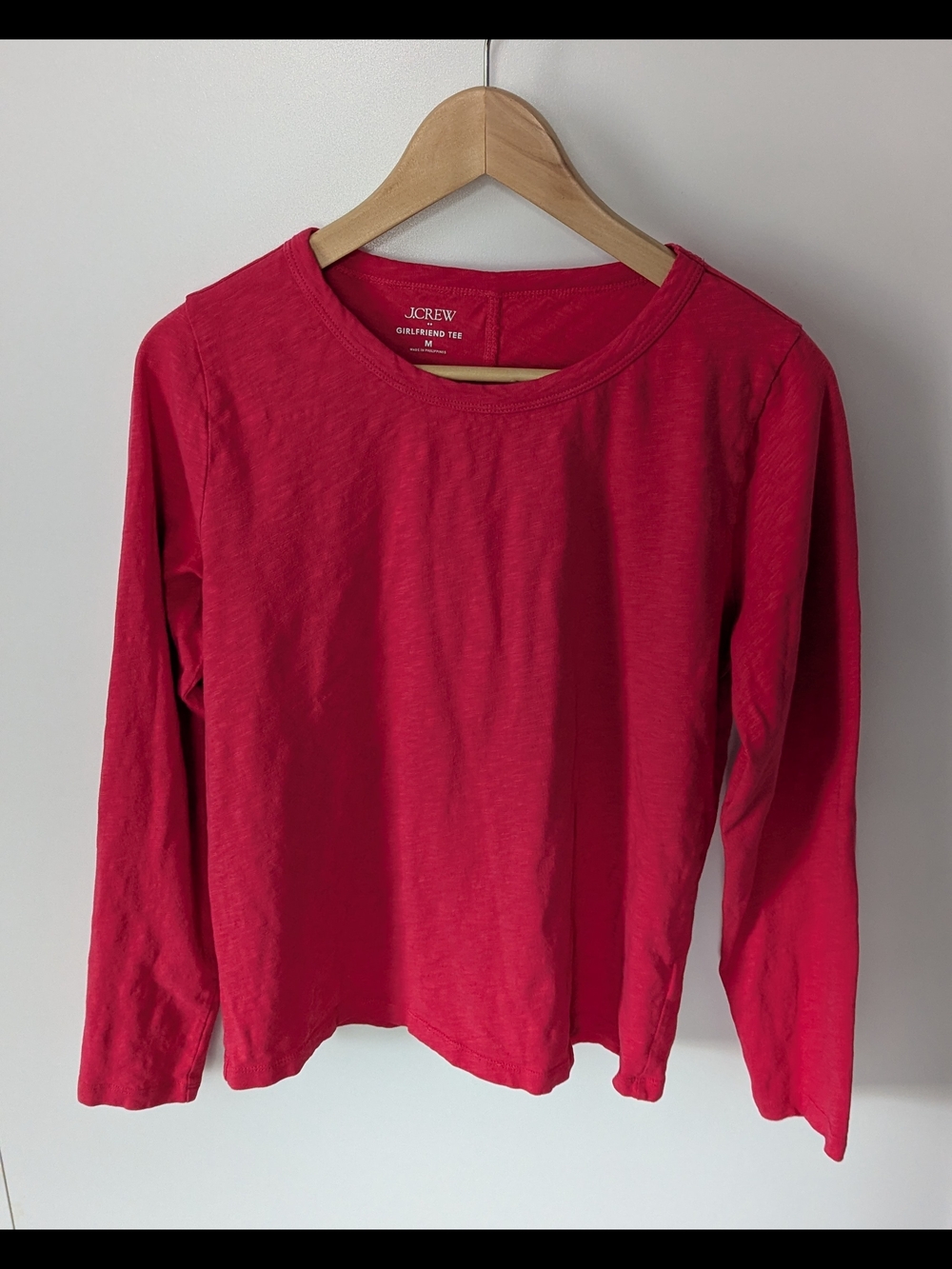 J.Crew Girlfriend Tee Long Sleeve Crewneck | Hot Pink | Size M | 100% Cotton